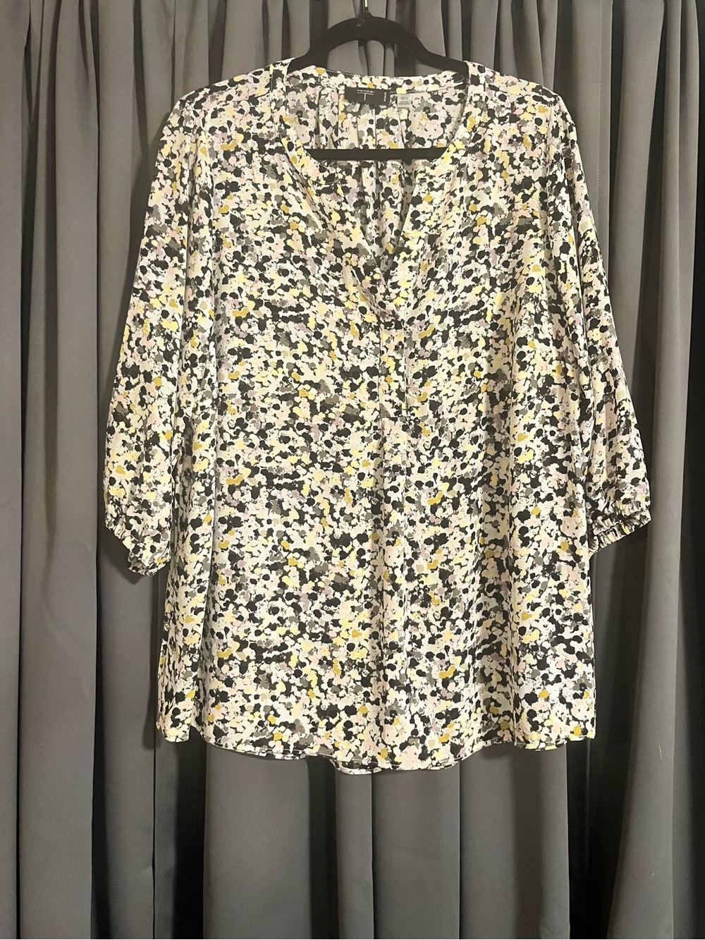 Tahari Floral V-Neck Blouse in Black, White & Yellow
